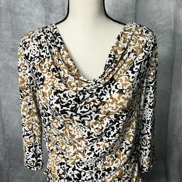 Style & Co. Tan, Black & Cream with Gold 3/4 Sleeve Blouse - size LP - Picture 2 of 10
